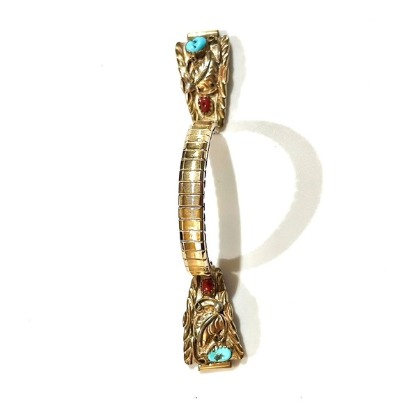 👑🦋🥀 Signed - Billy Slim, Navajo. Vintage 12KT GF Sterling Turquoise Coral Watch - Picture 9 of 12